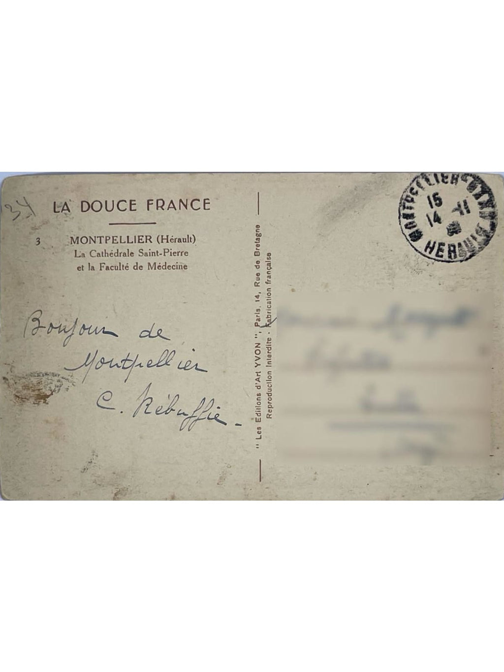 Verso de la carte postale