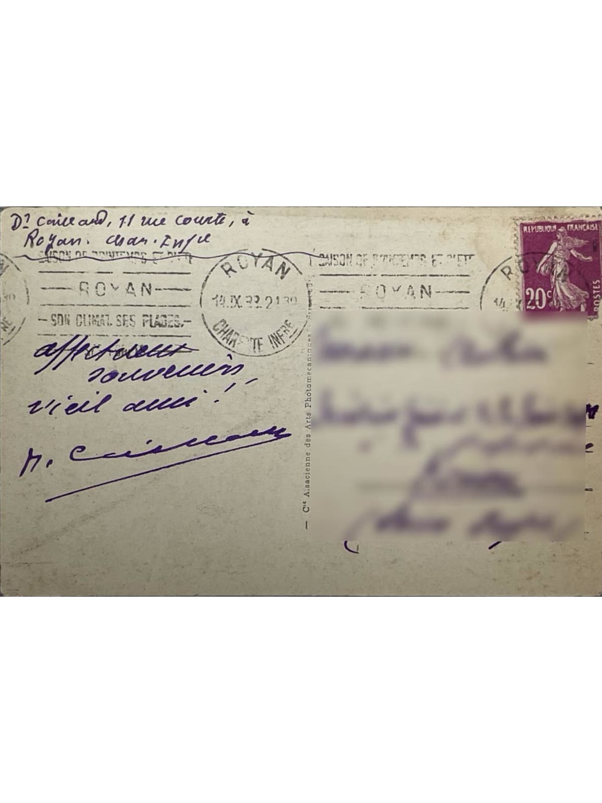 Verso de la carte postale