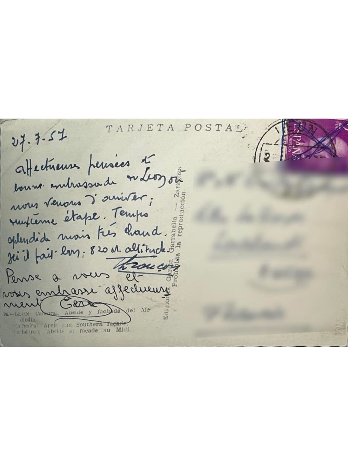 Verso de la carte postale