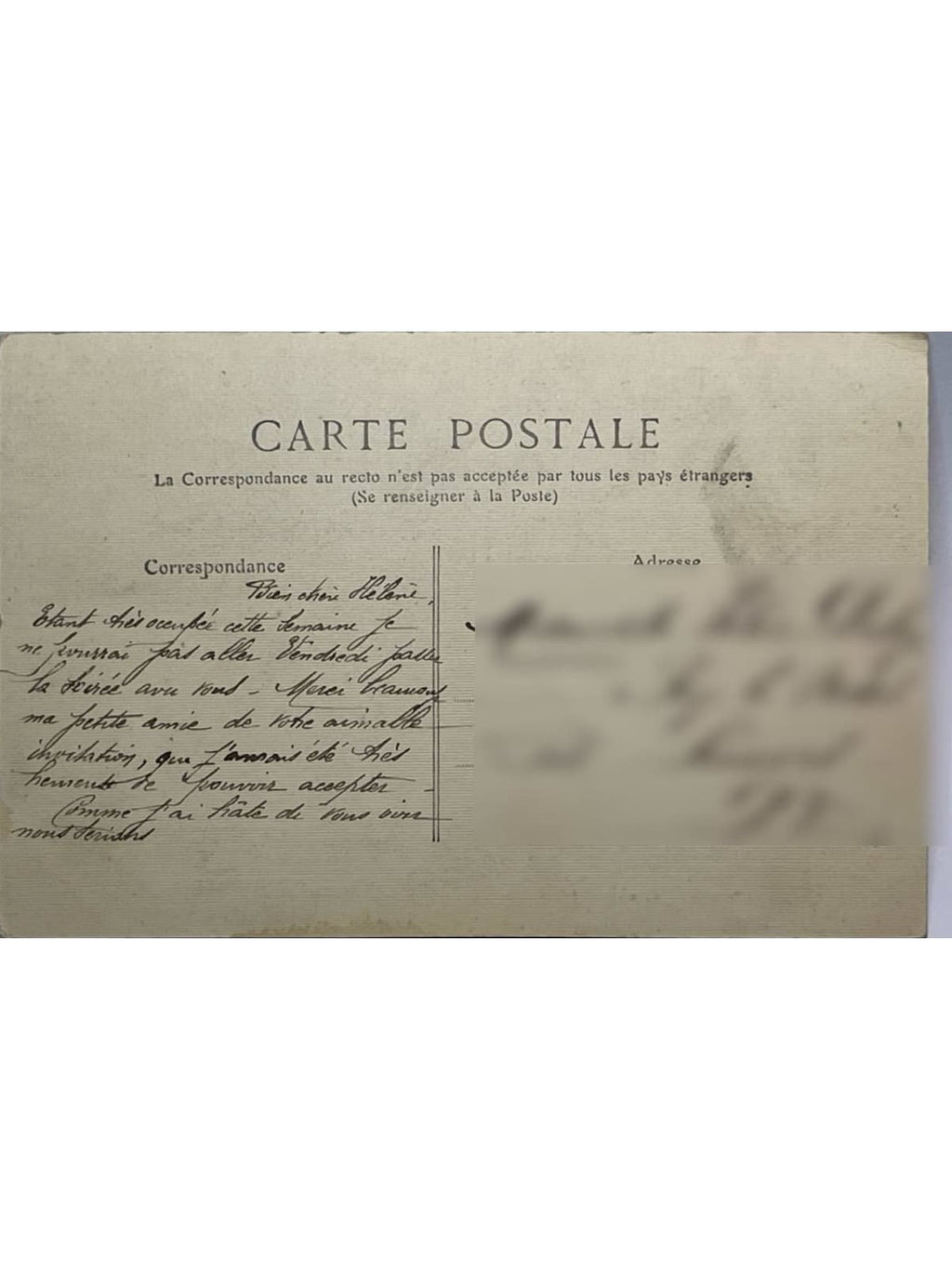Verso de la carte postale