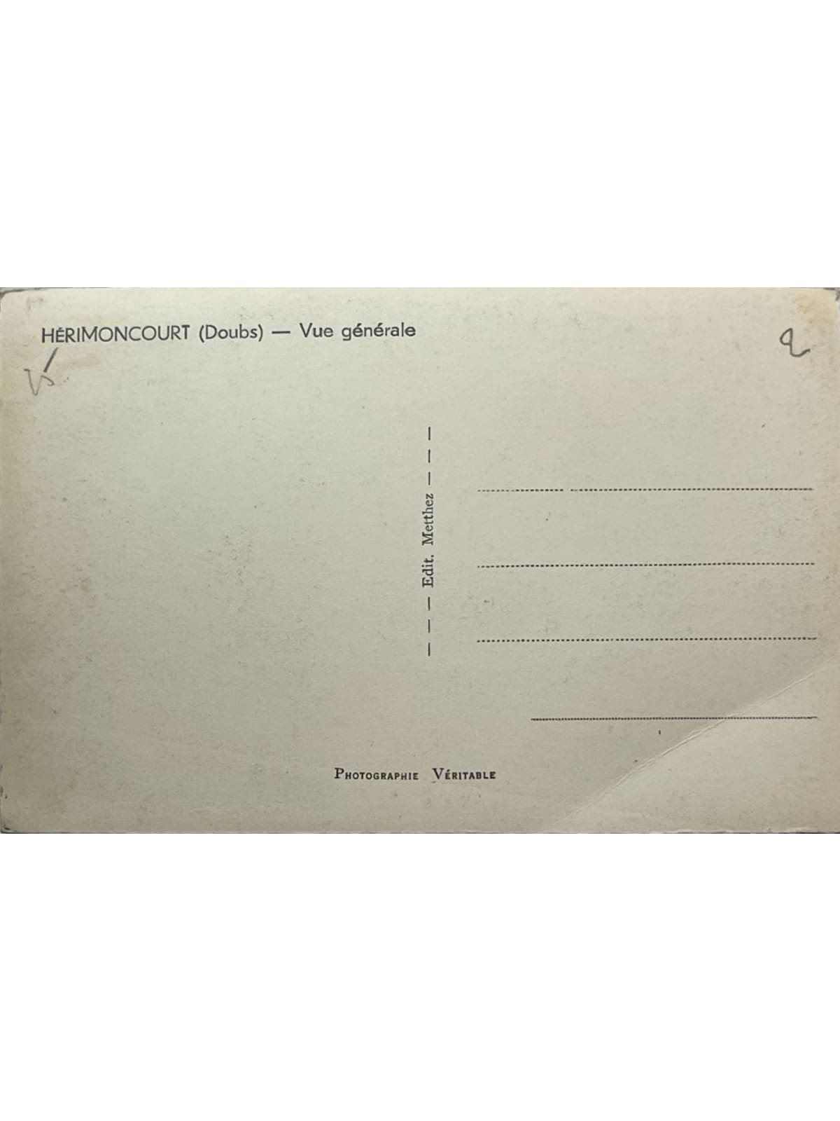 Verso de la carte postale