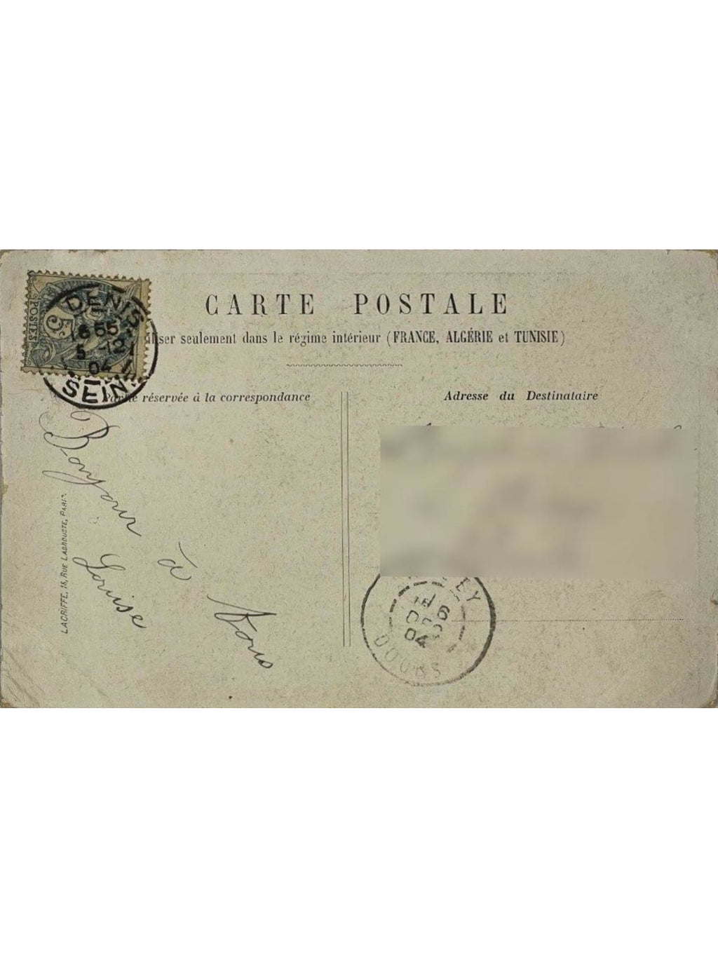 Verso de la carte postale