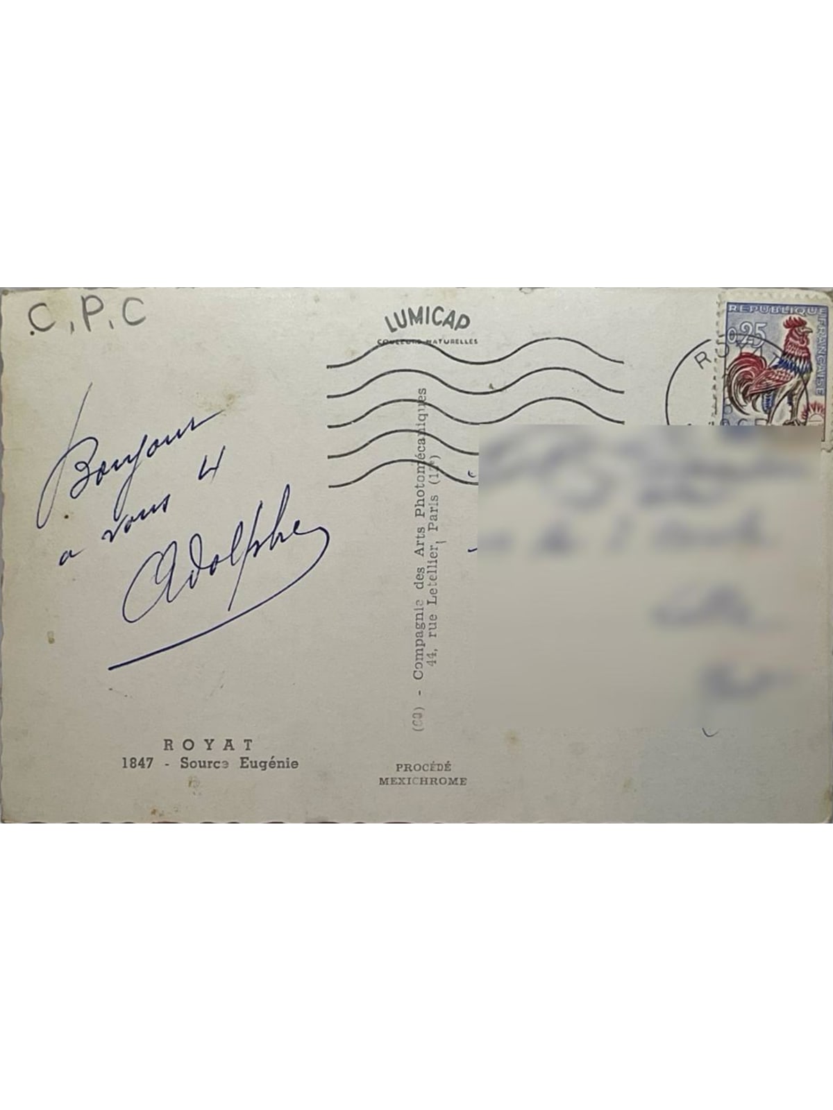 Verso de la carte postale