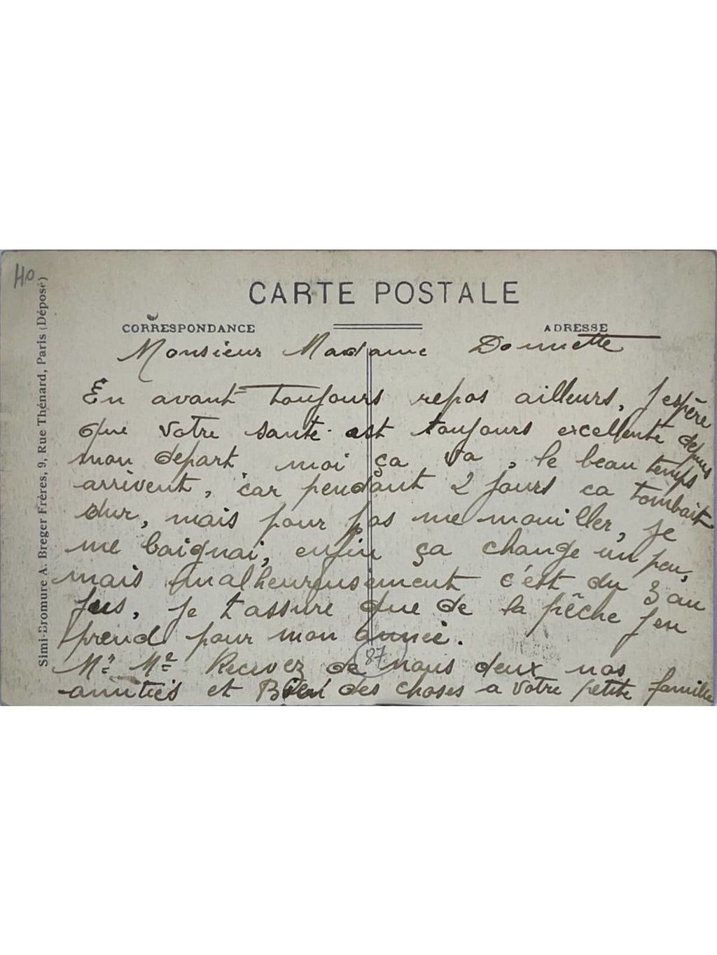 Verso de la carte postale