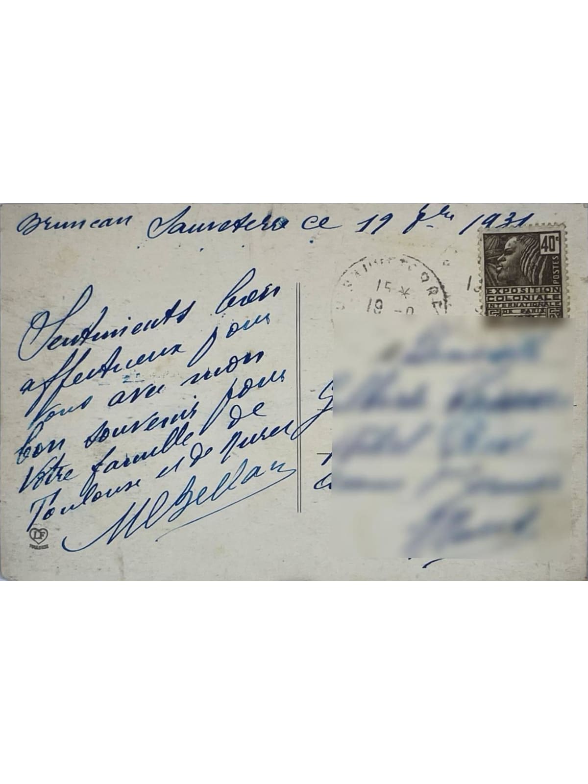 Verso de la carte postale