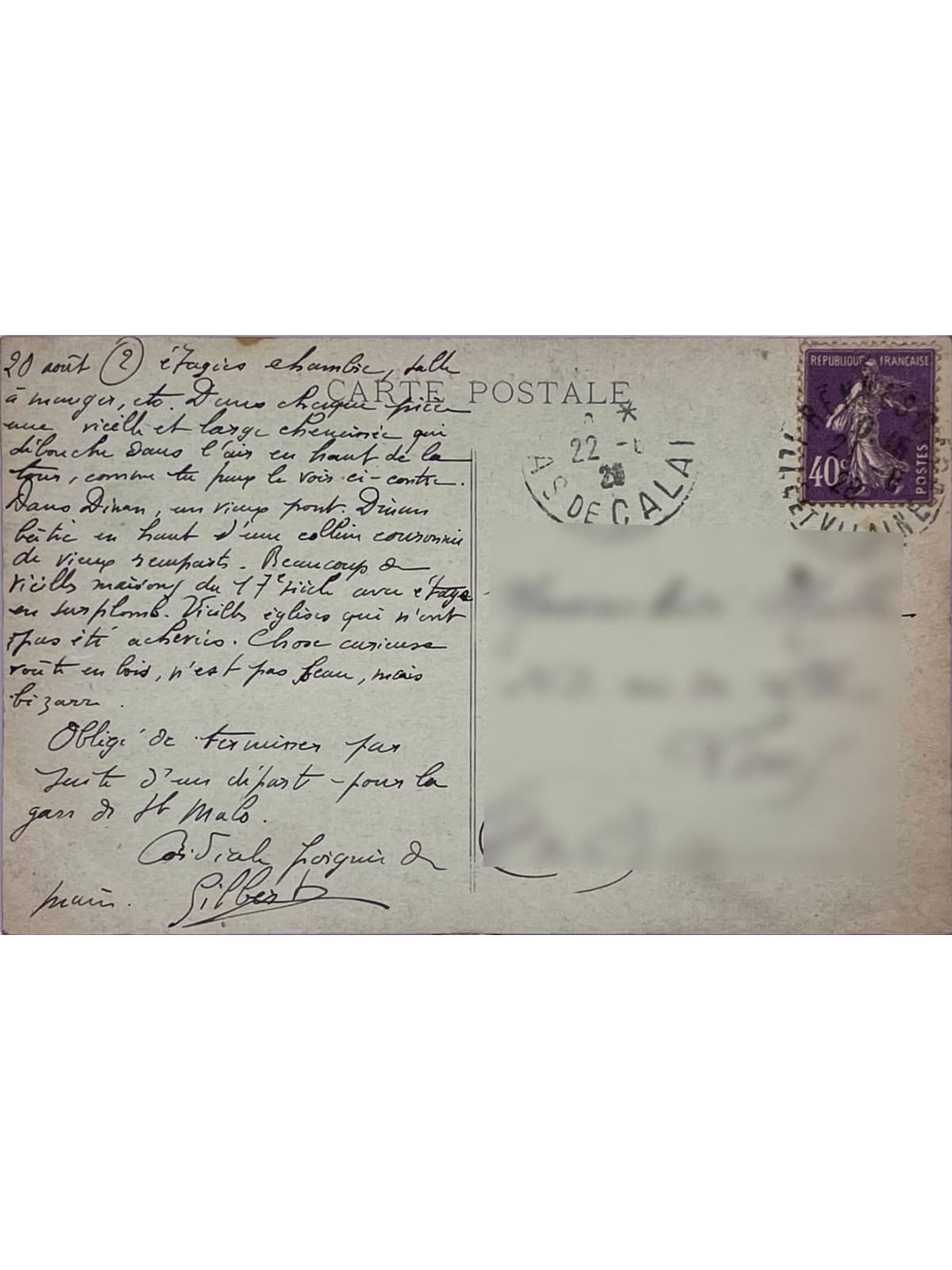 Verso de la carte postale