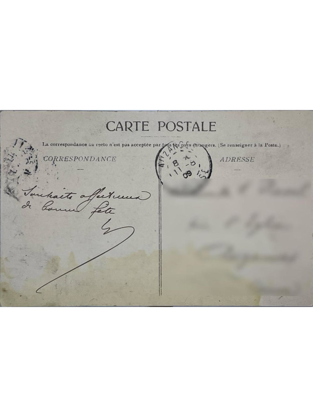 Verso de la carte postale