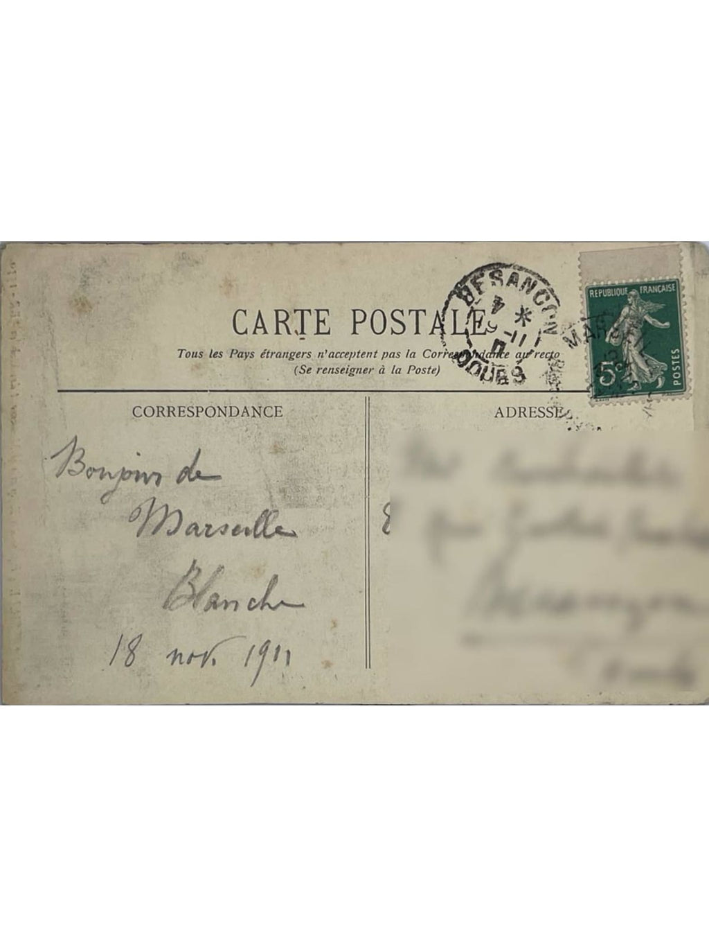Verso de la carte postale
