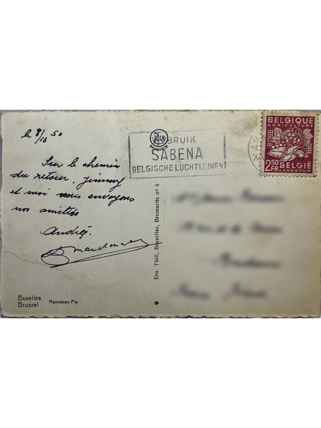 Verso de la carte postale