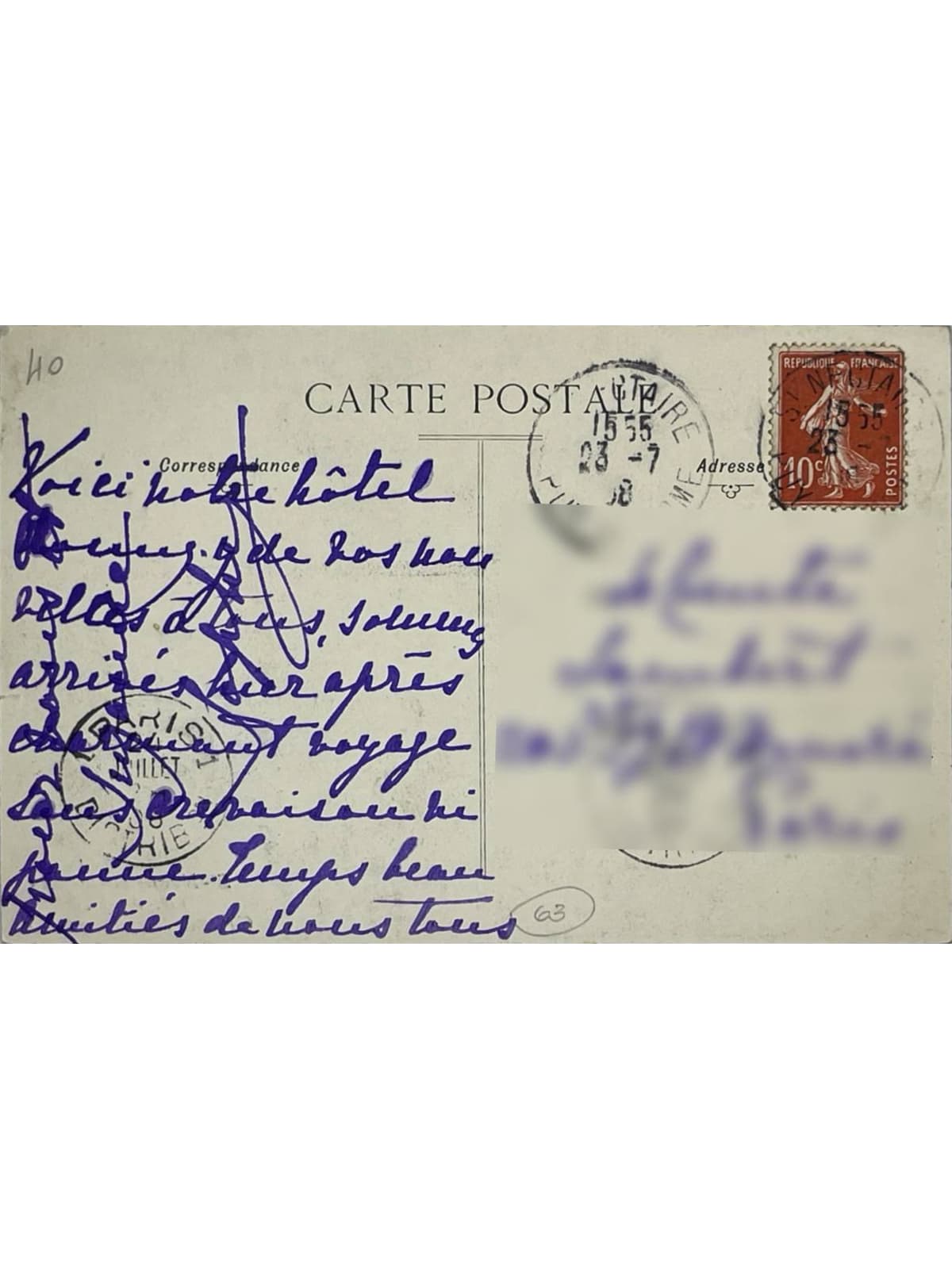 Verso de la carte postale