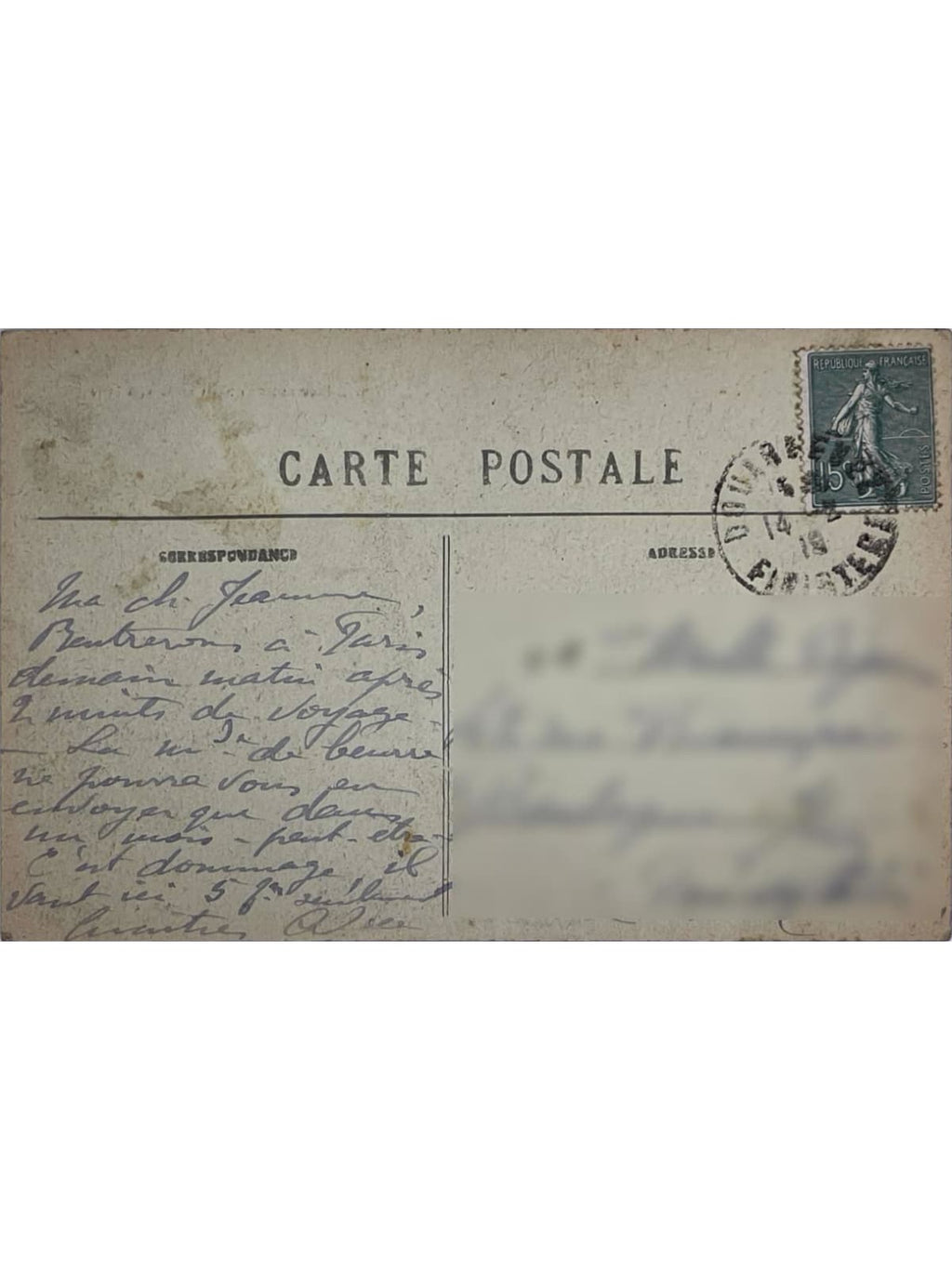 Verso de la carte postale