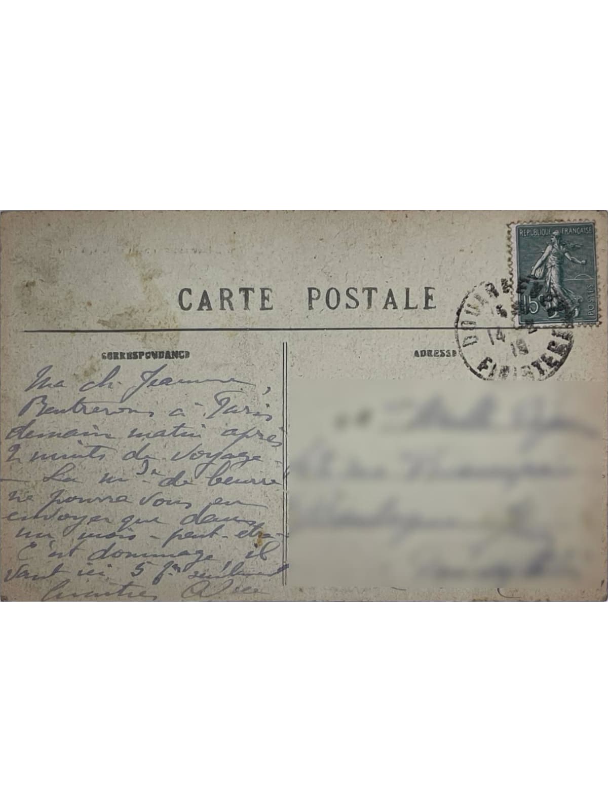 Verso de la carte postale