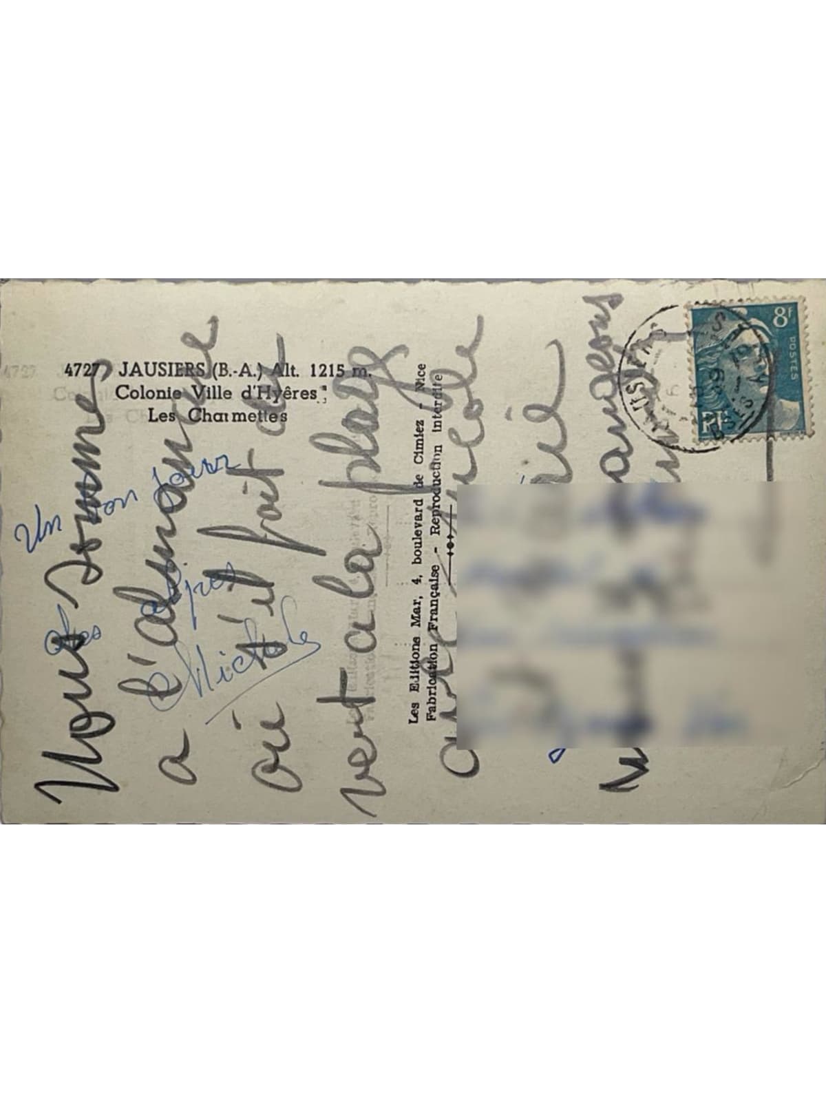 Verso de la carte postale