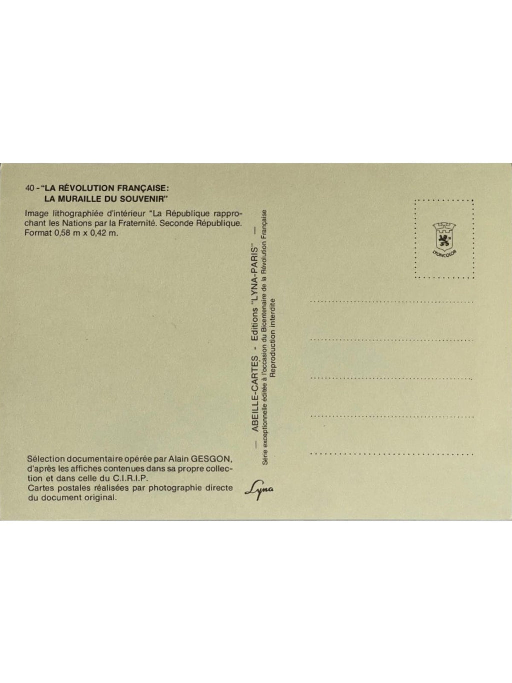 Verso de la carte postale