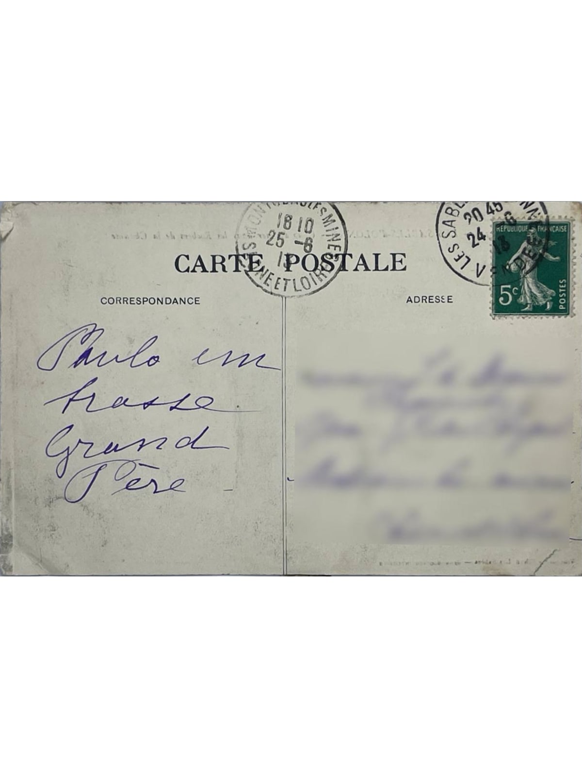 Verso de la carte postale