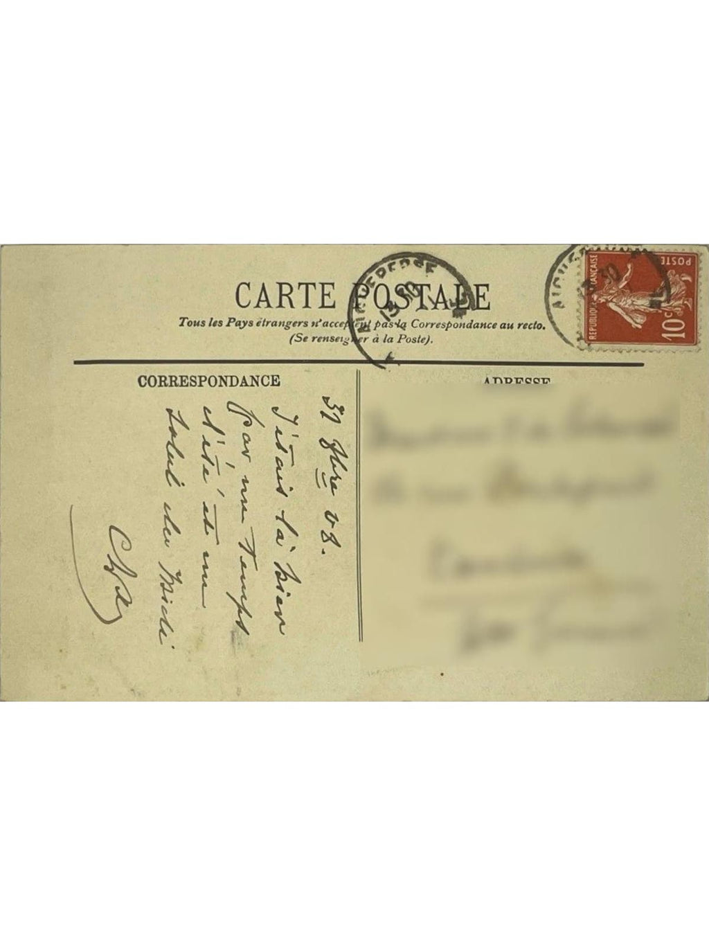 Verso de la carte postale