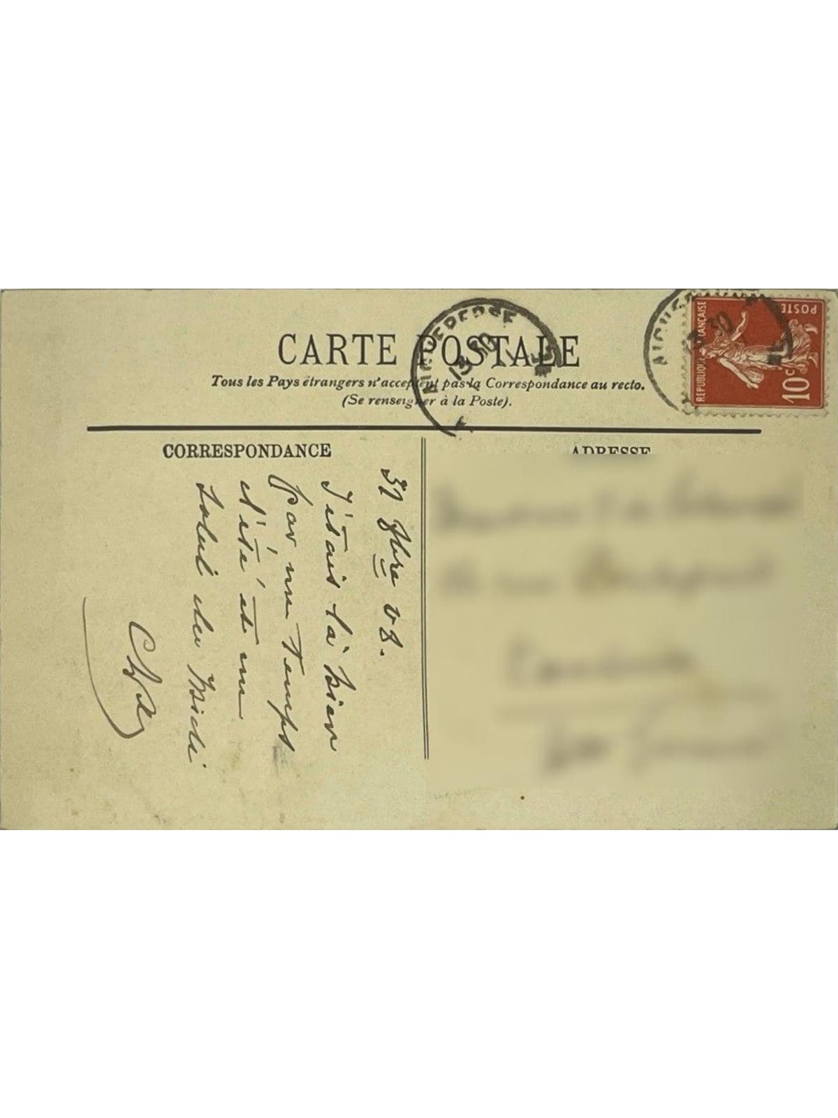 Verso de la carte postale