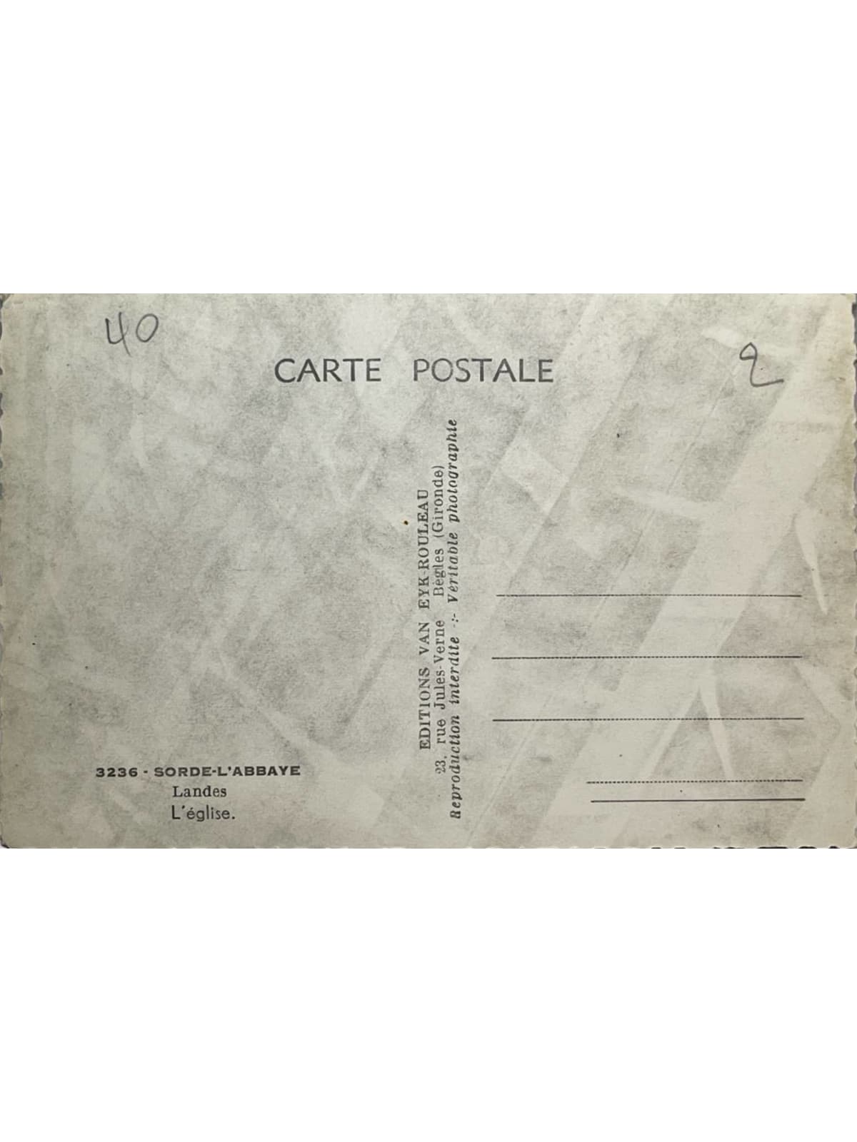 Verso de la carte postale