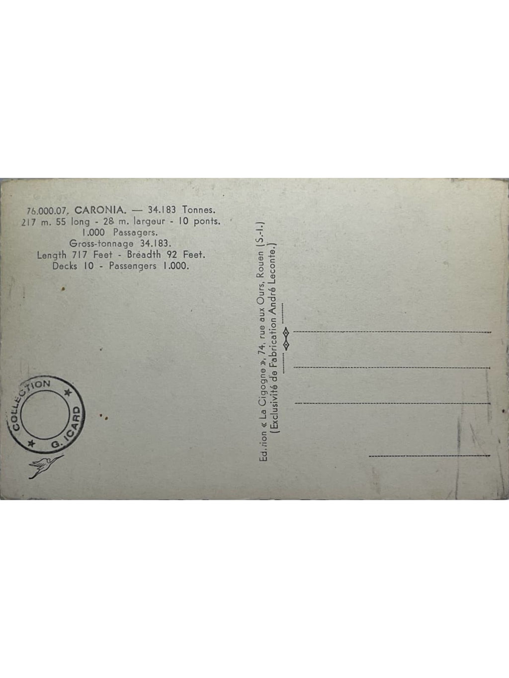 Verso de la carte postale