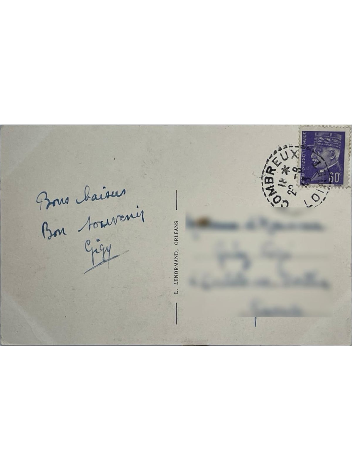 Verso de la carte postale