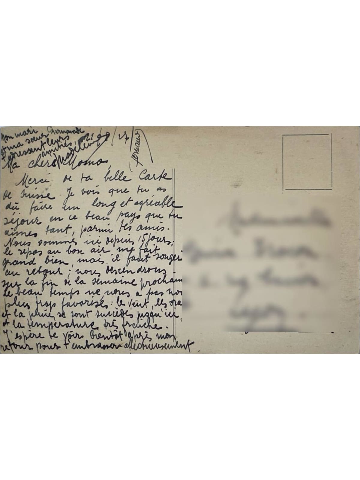 Verso de la carte postale