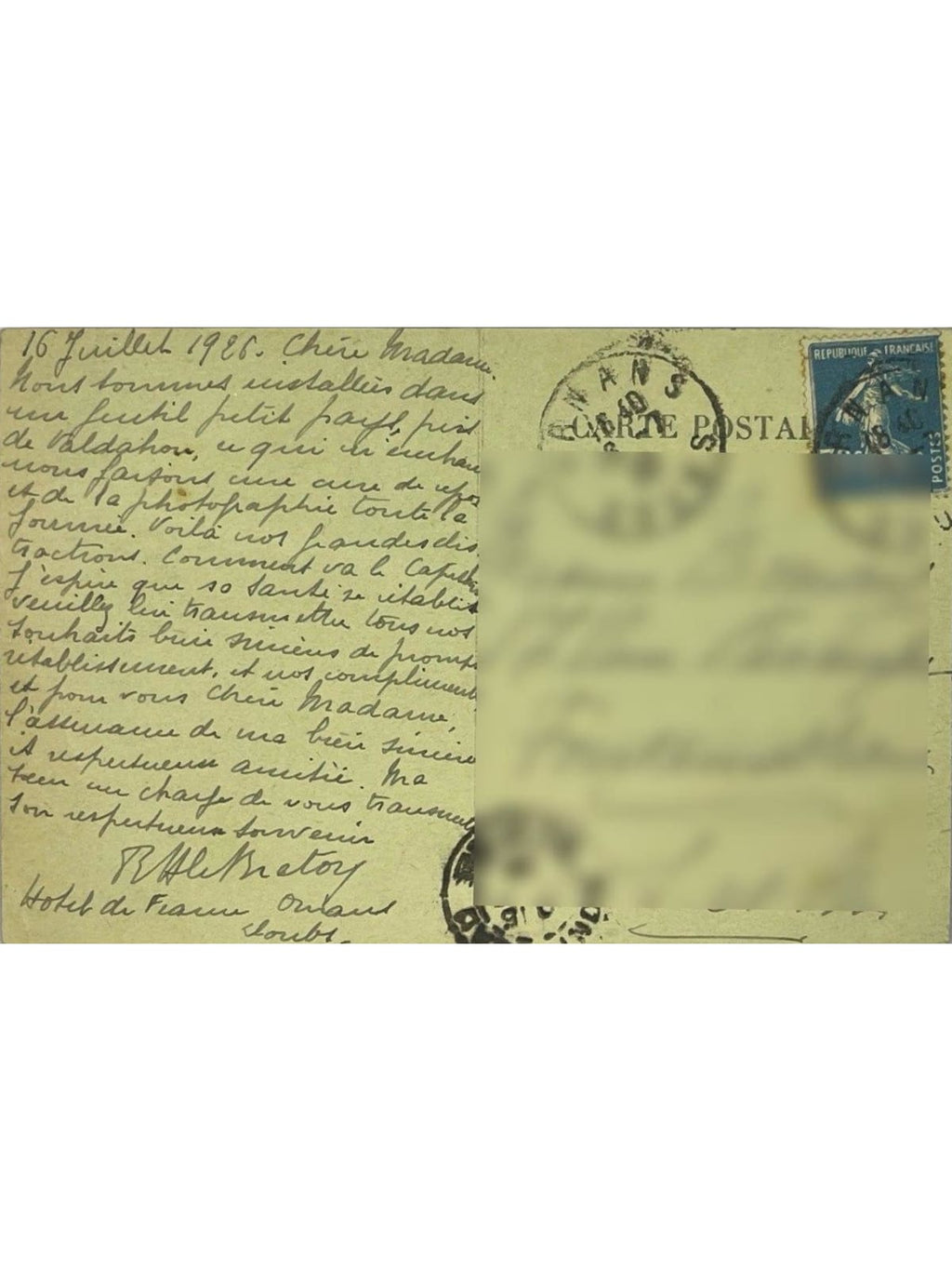 Verso de la carte postale