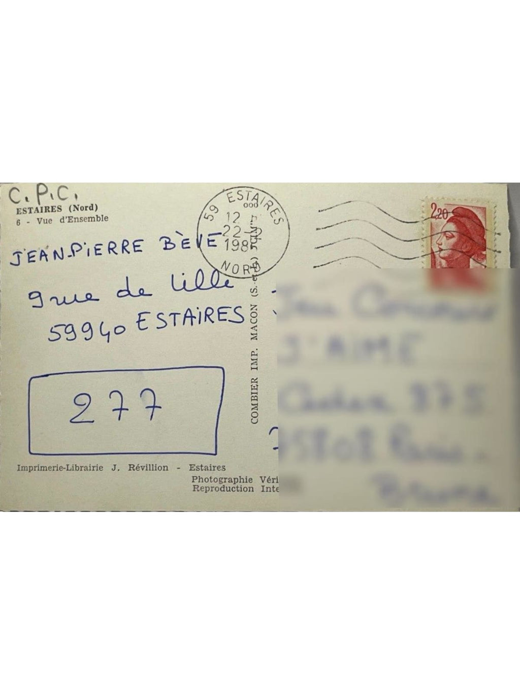 Verso de la carte postale