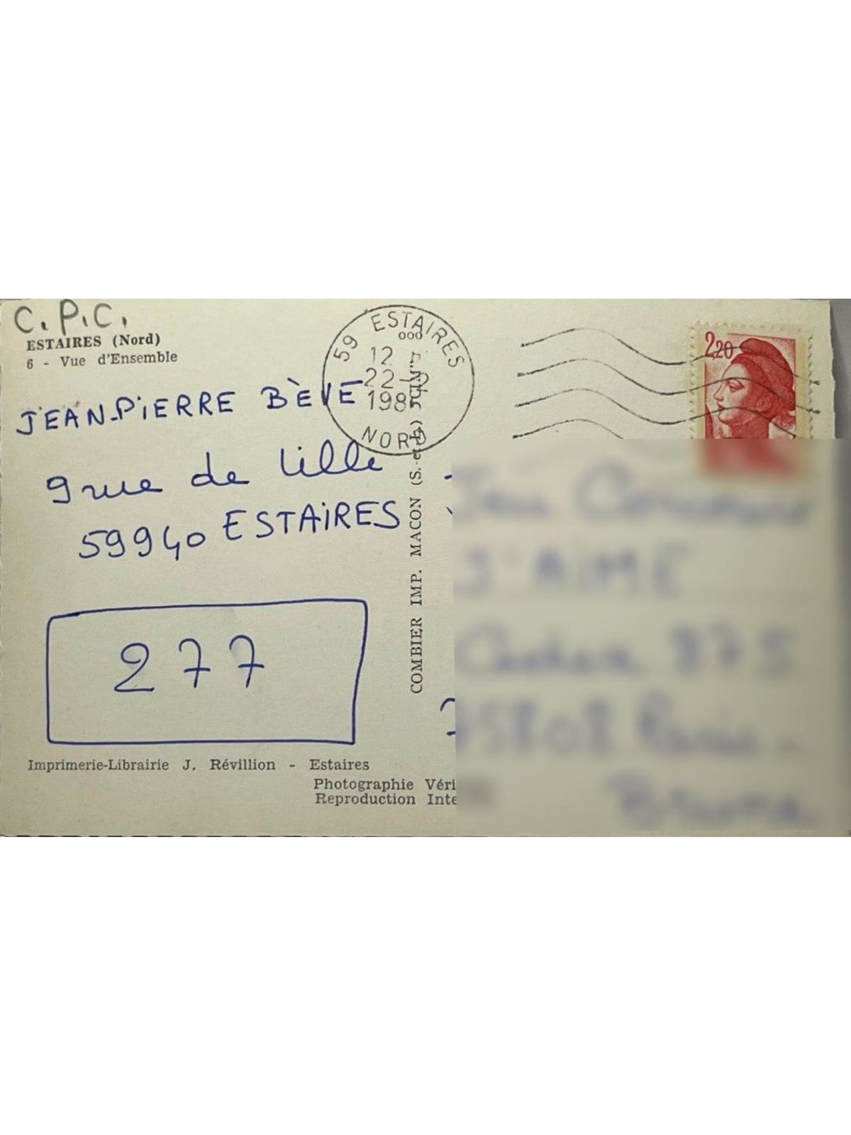 Verso de la carte postale