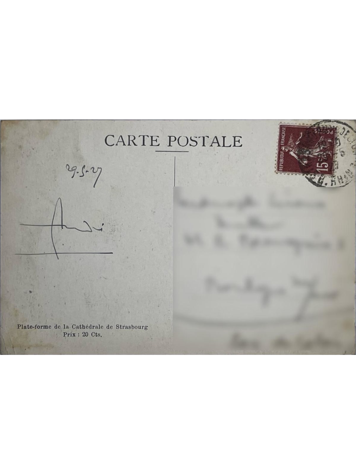 Verso de la carte postale