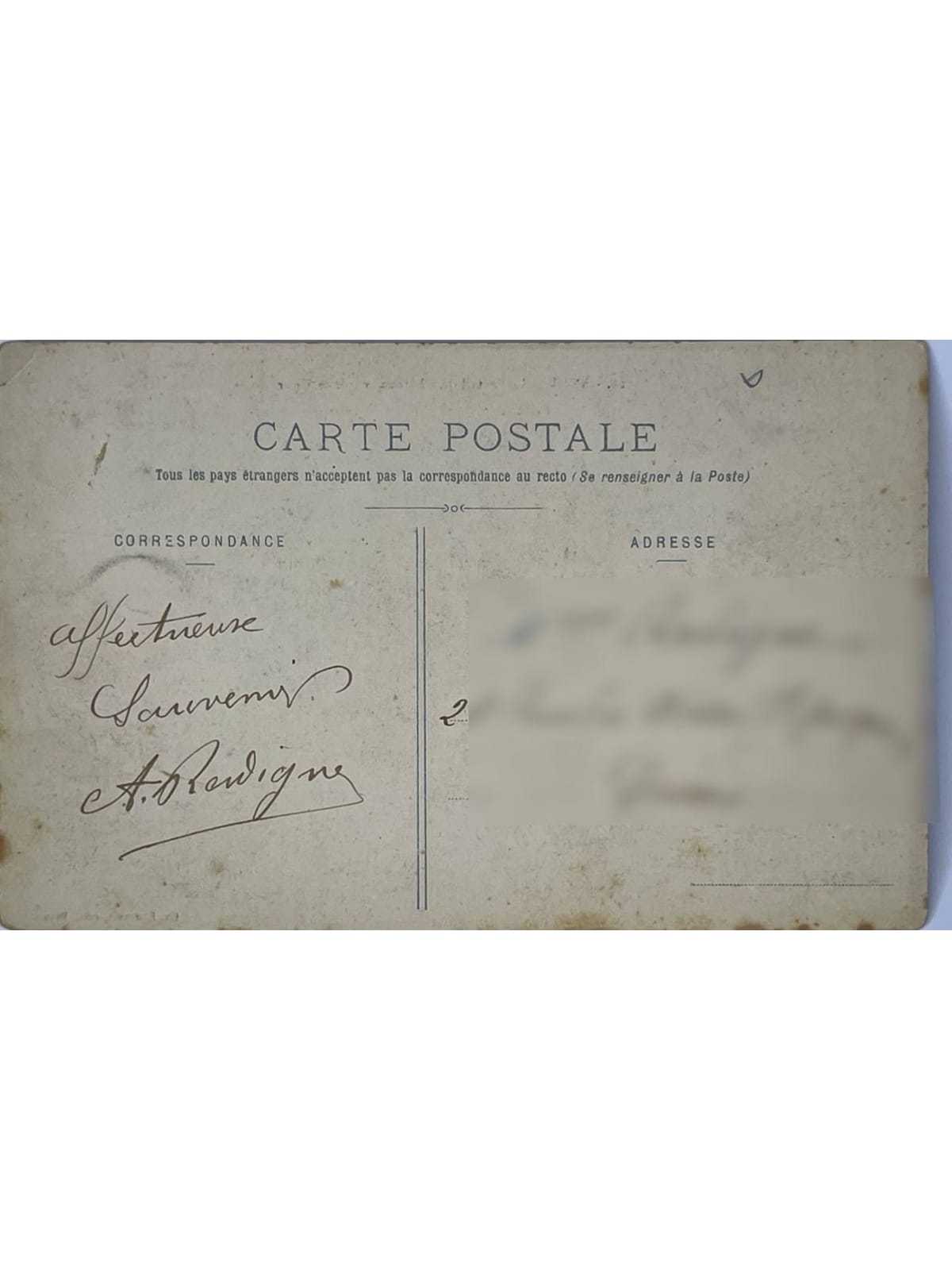 Verso de la carte postale