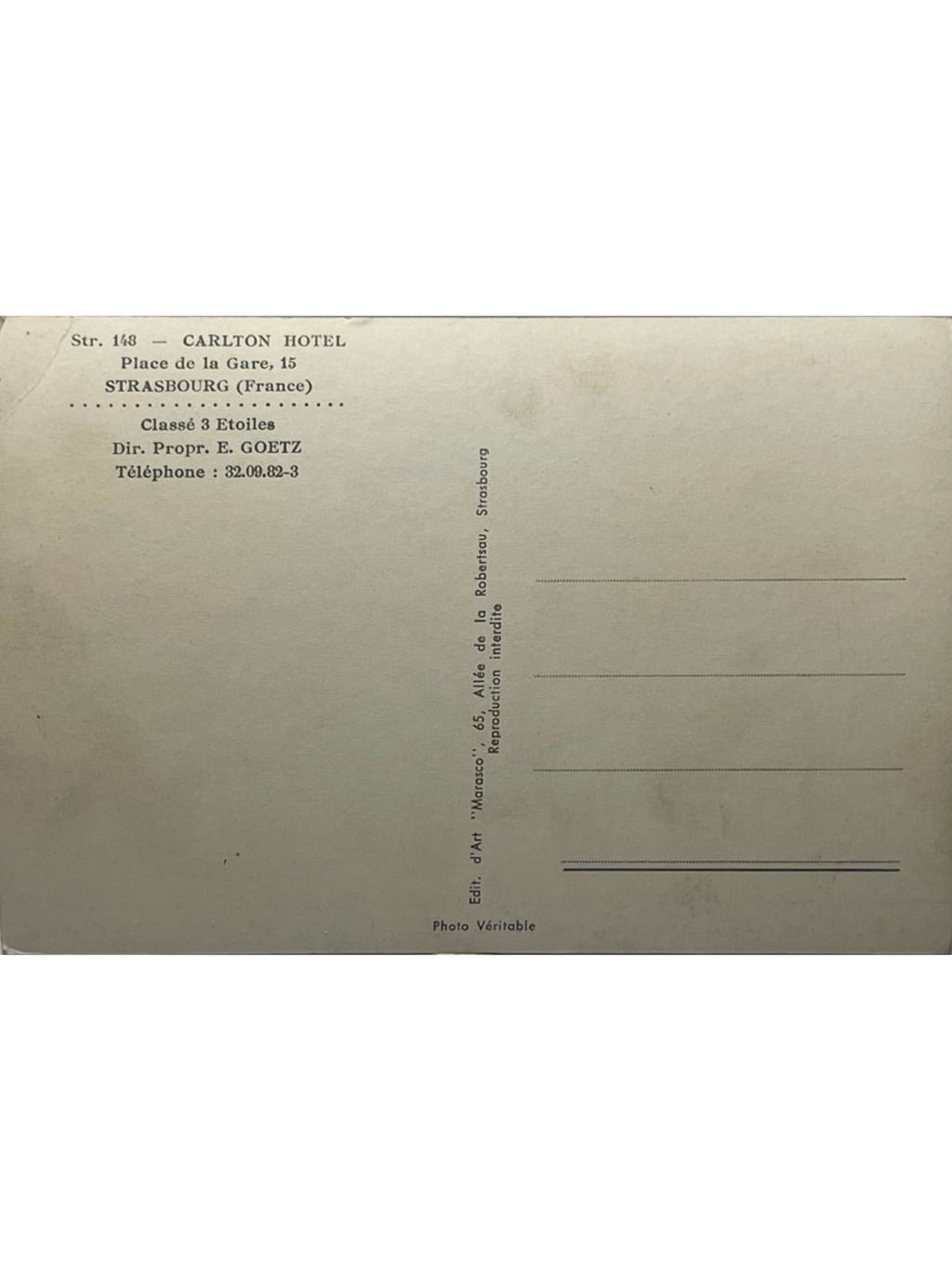 Verso de la carte postale