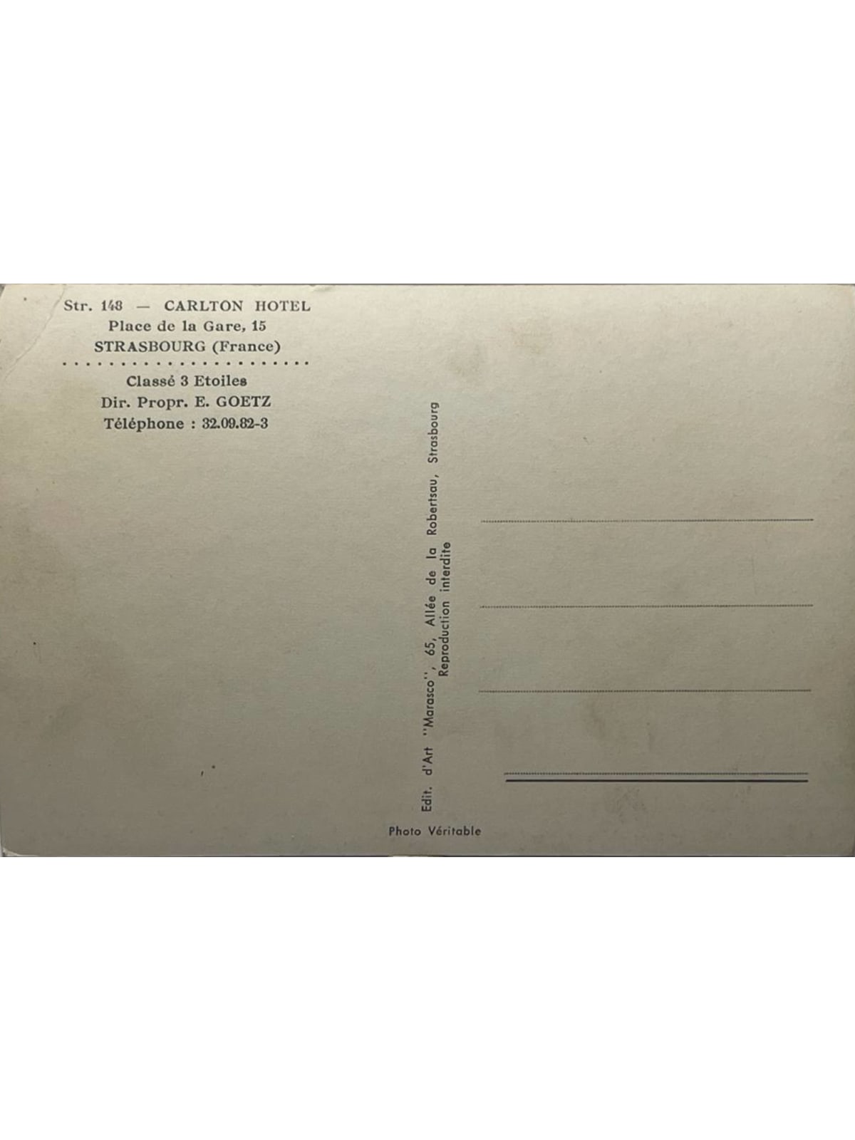 Verso de la carte postale