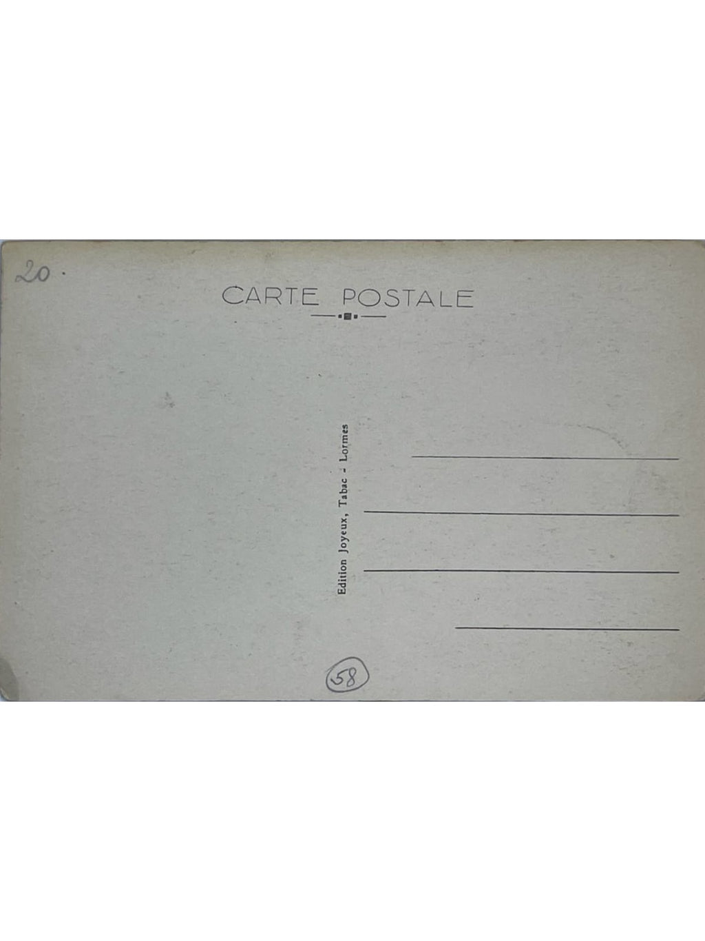 Verso de la carte postale