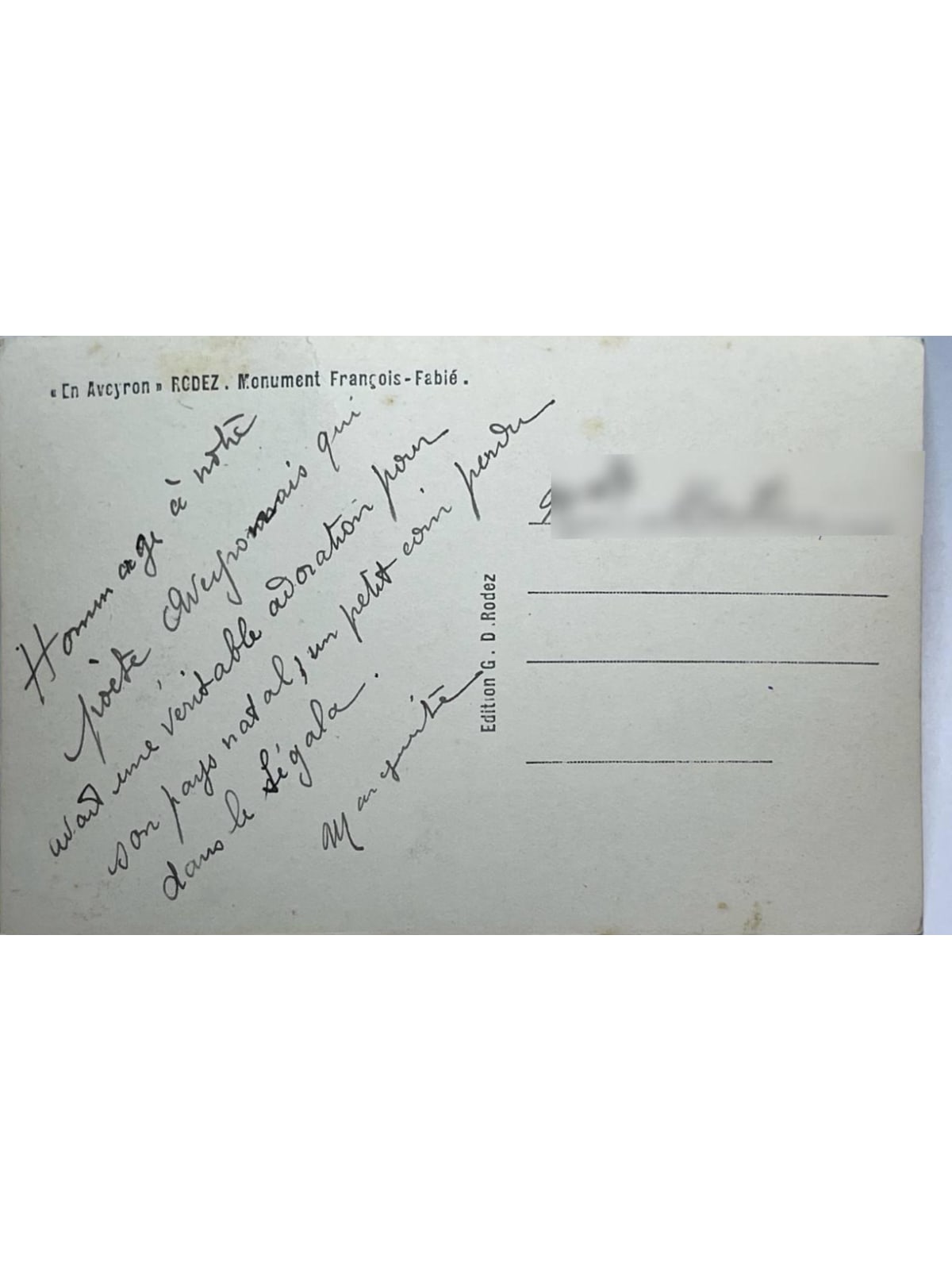 Verso de la carte postale