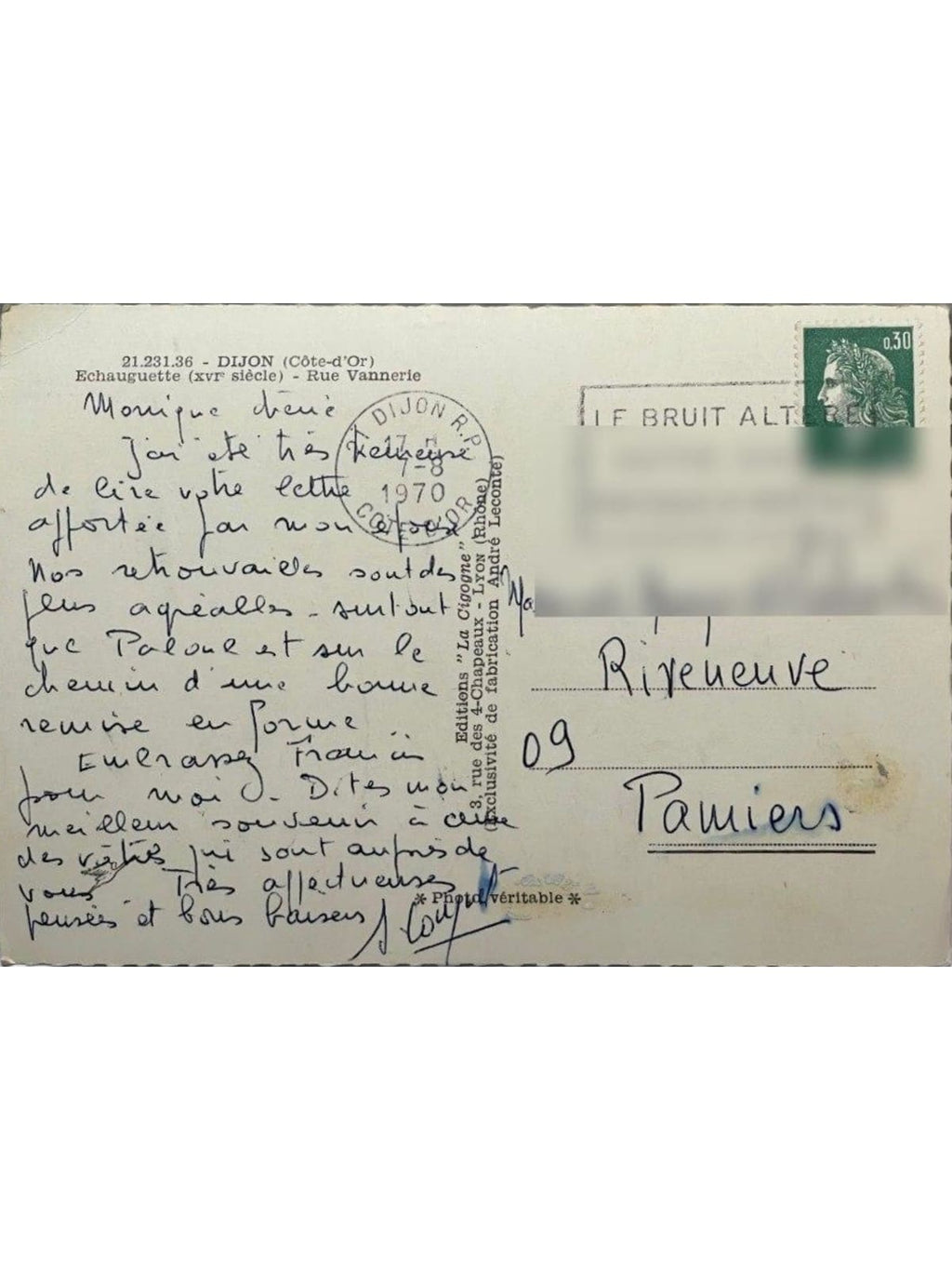 Verso de la carte postale