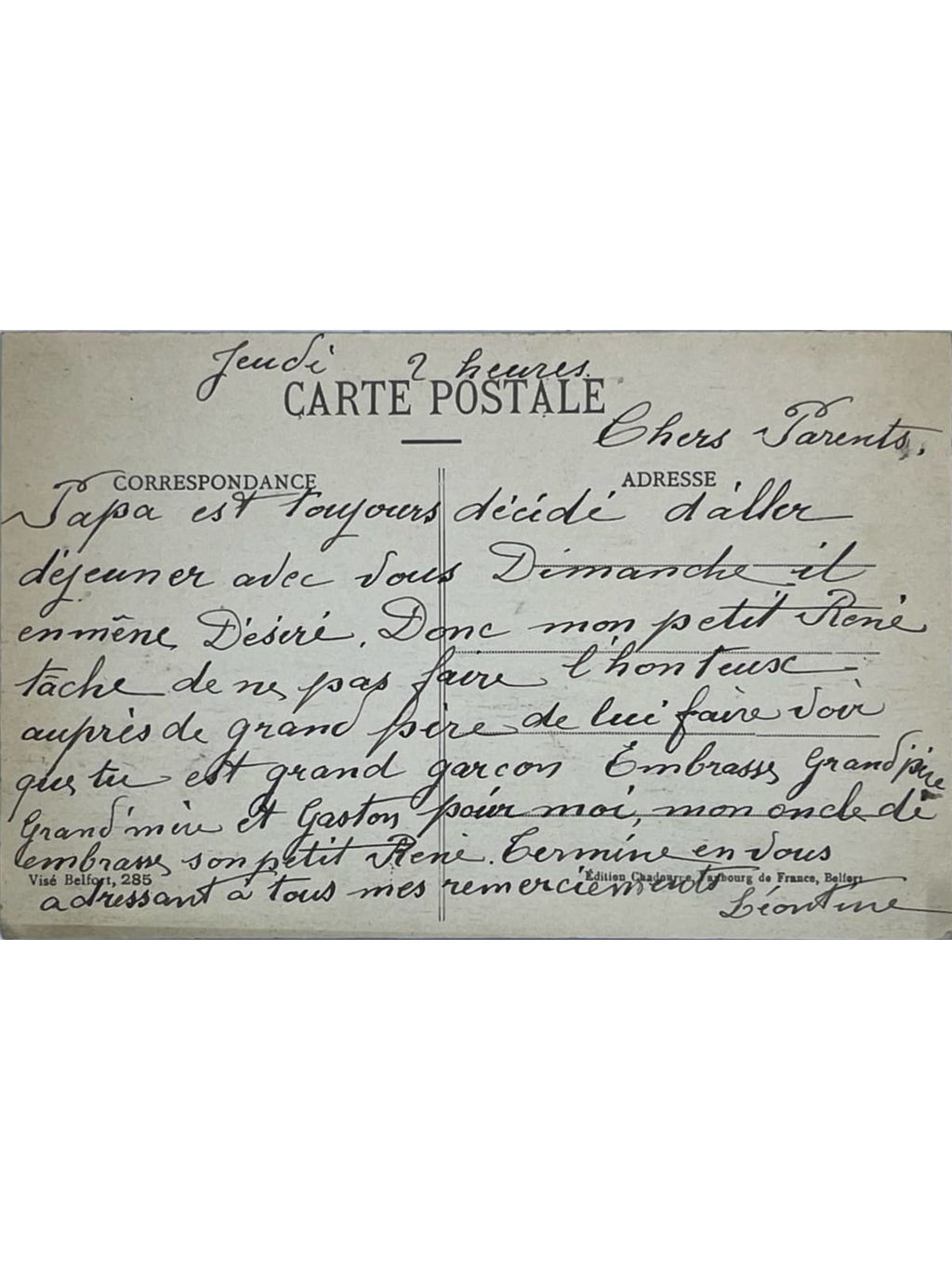 Verso de la carte postale