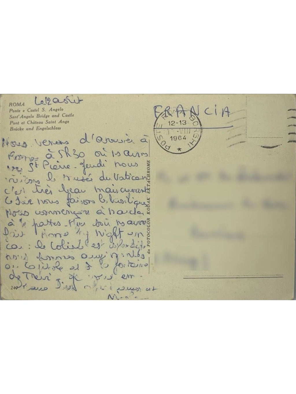 Verso de la carte postale