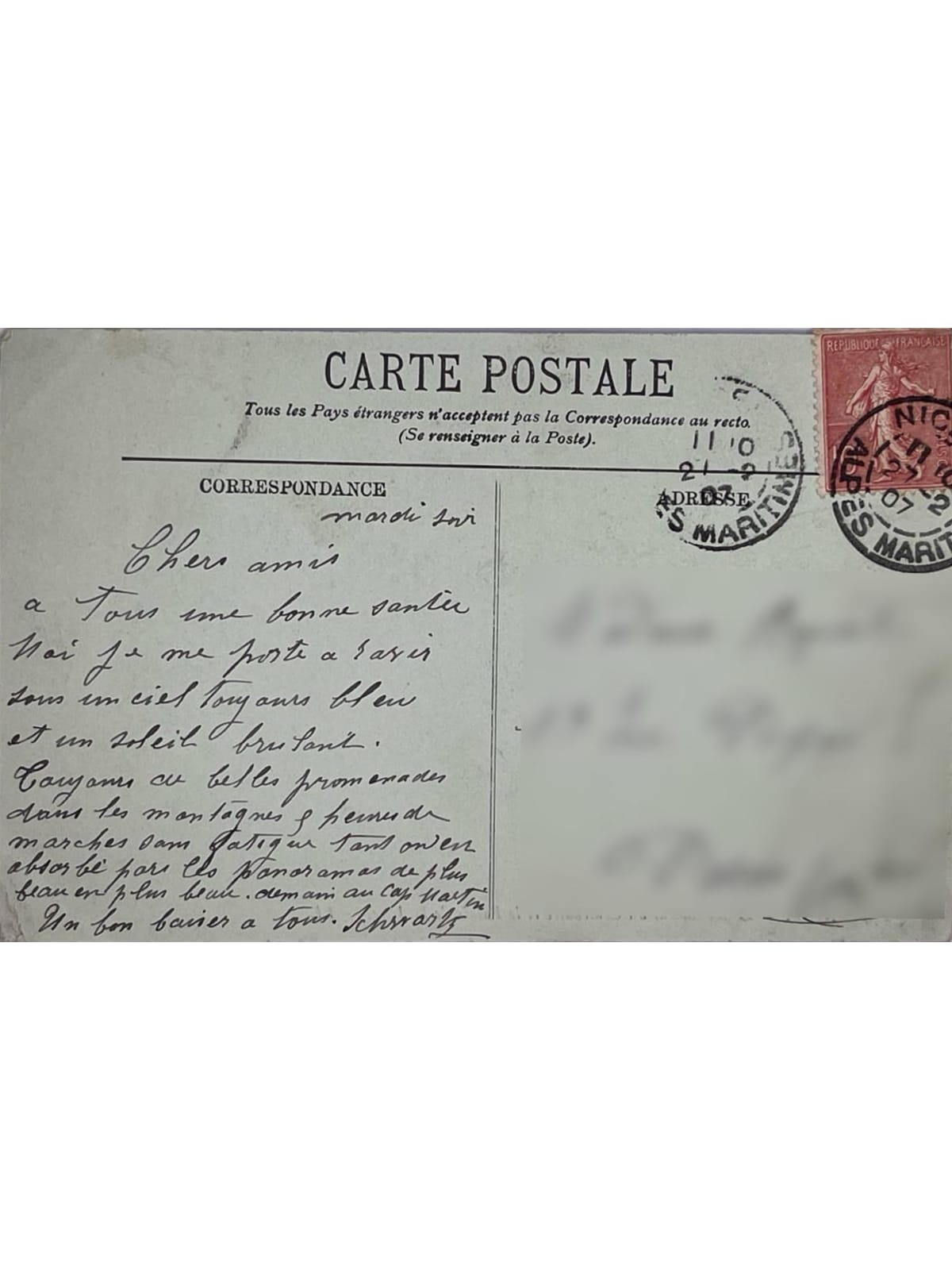 Verso de la carte postale