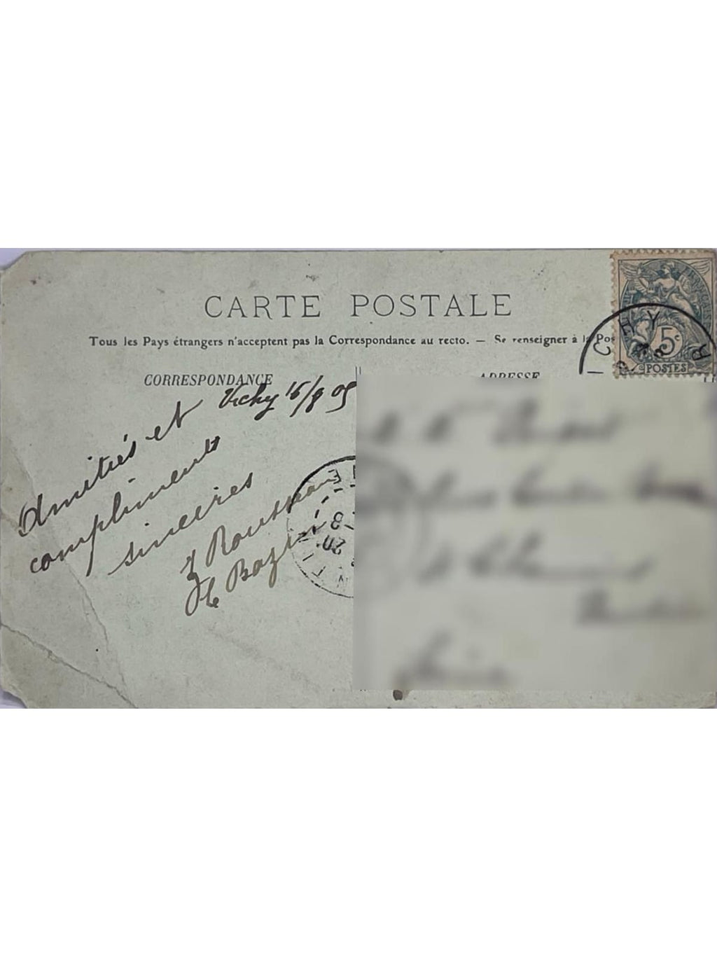 Verso de la carte postale
