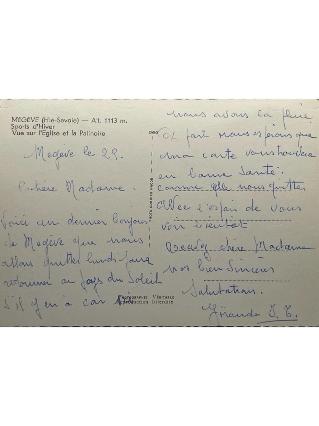 Verso de la carte postale