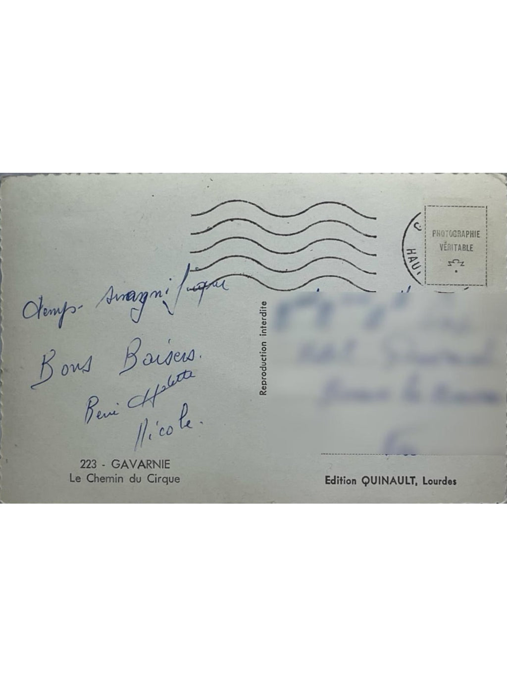 Verso de la carte postale