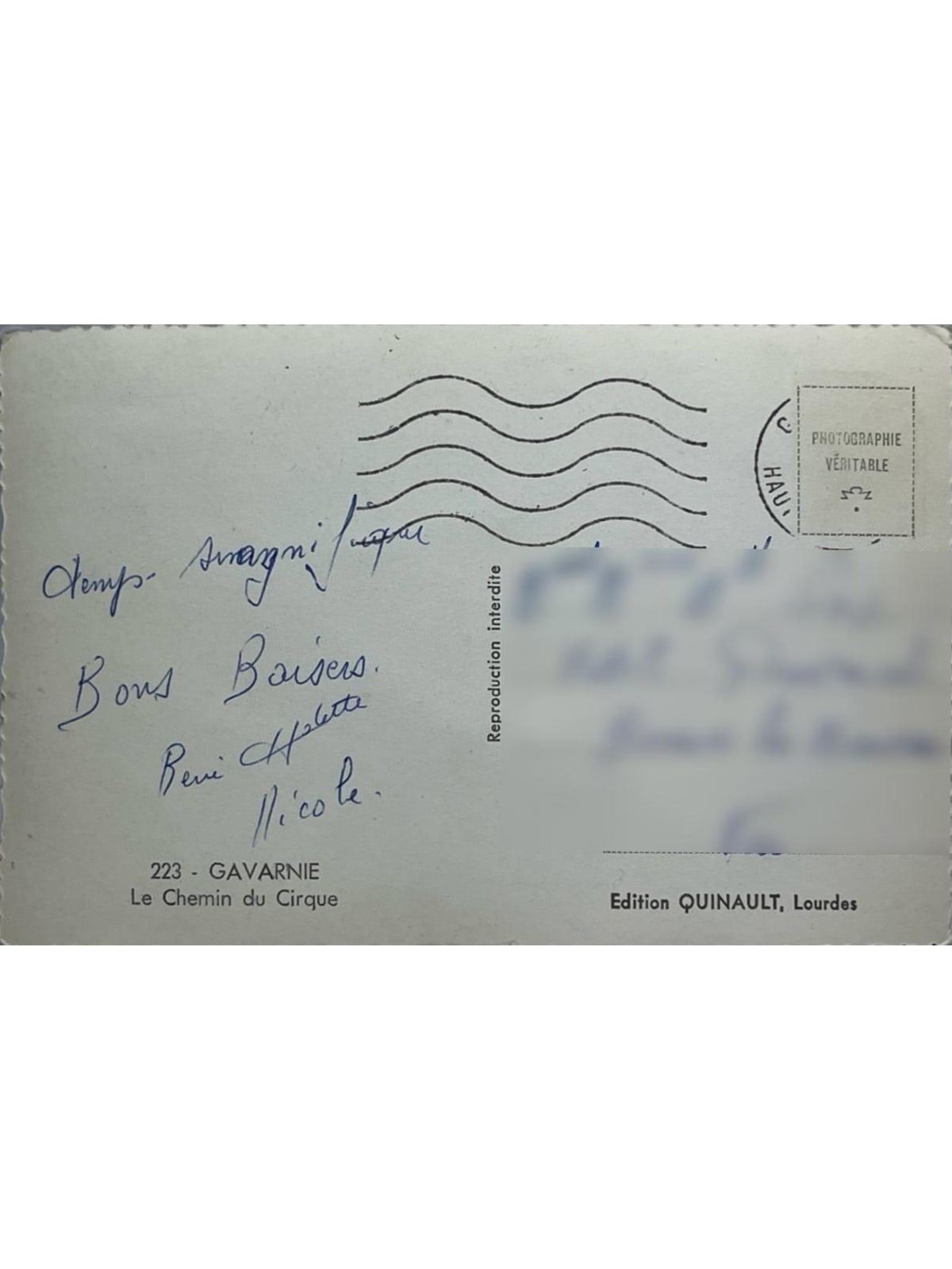 Verso de la carte postale