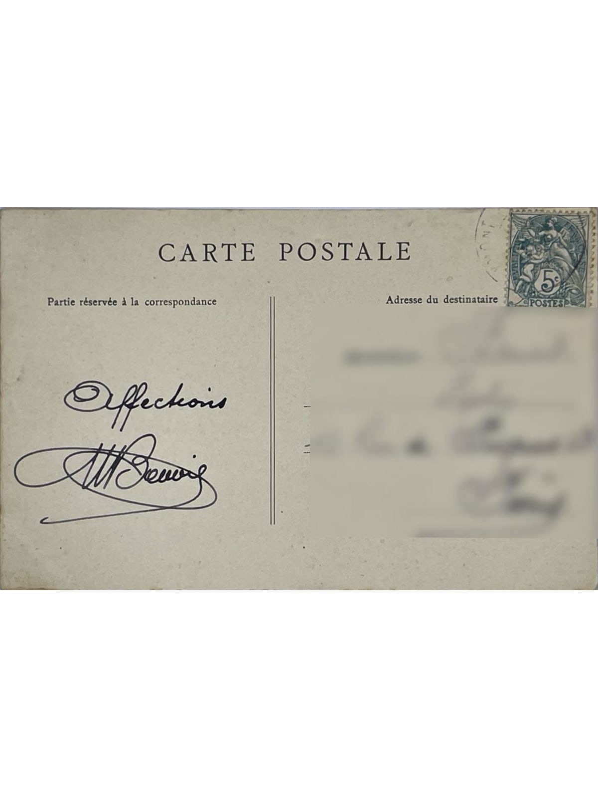Verso de la carte postale