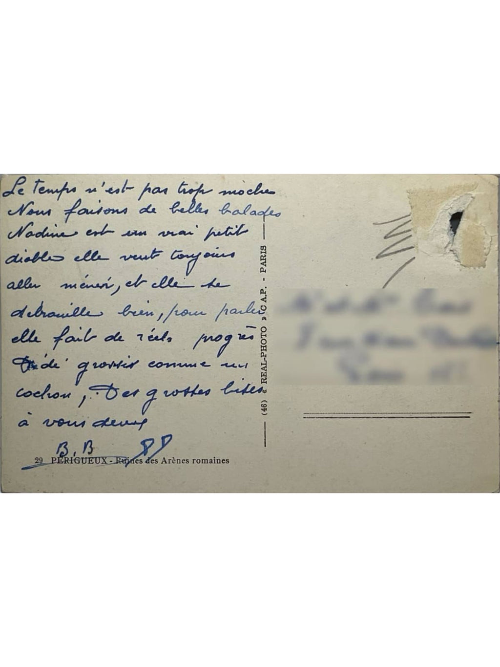 Verso de la carte postale