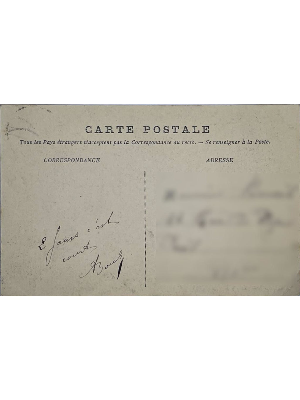 Verso de la carte postale