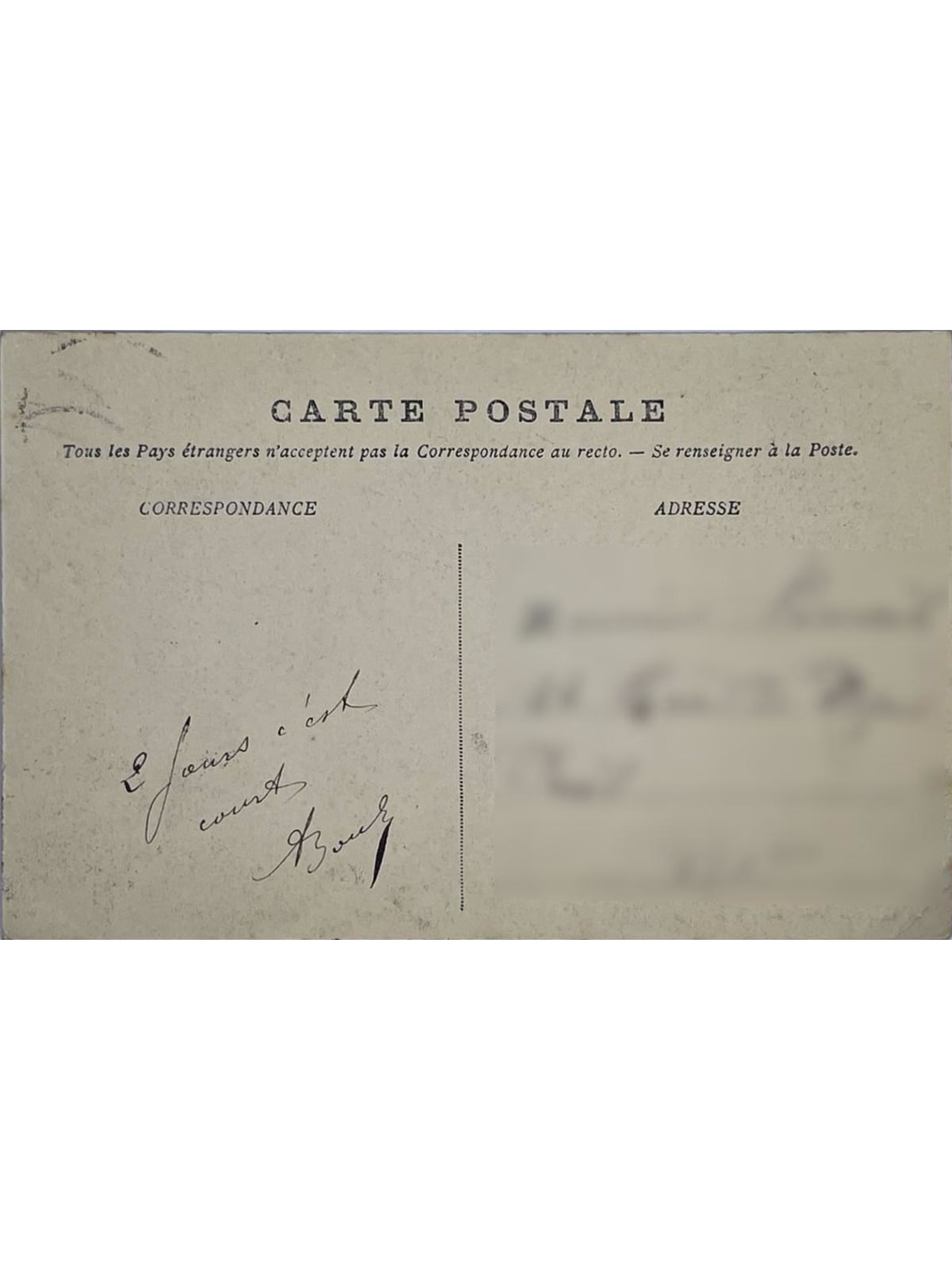 Verso de la carte postale