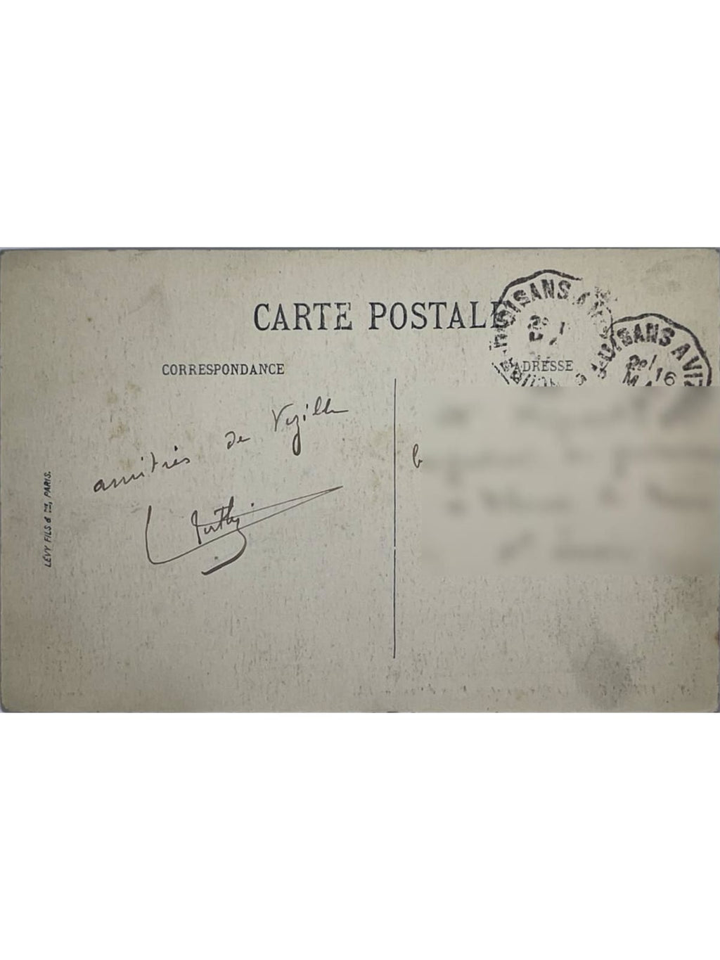 Verso de la carte postale
