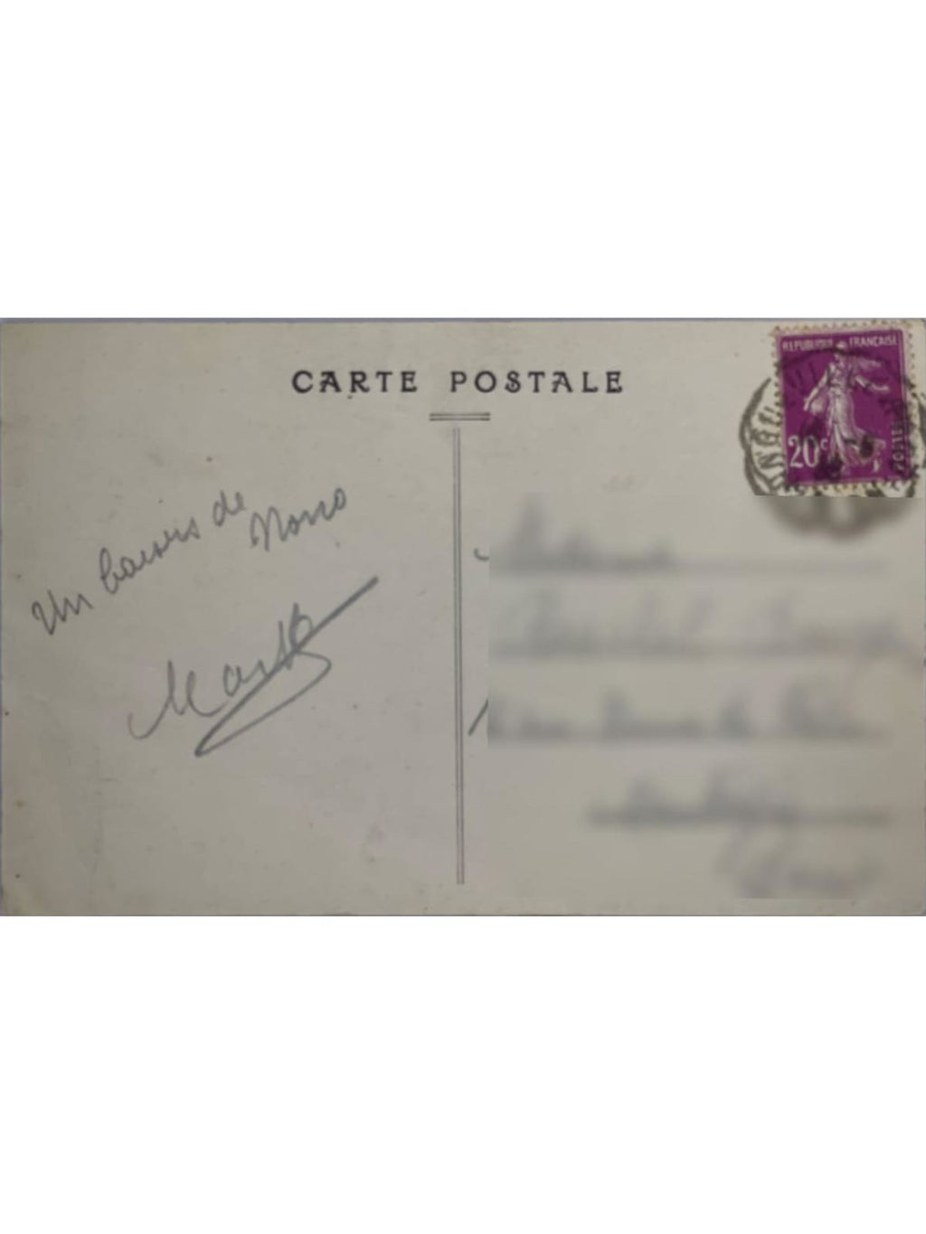 Verso de la carte postale