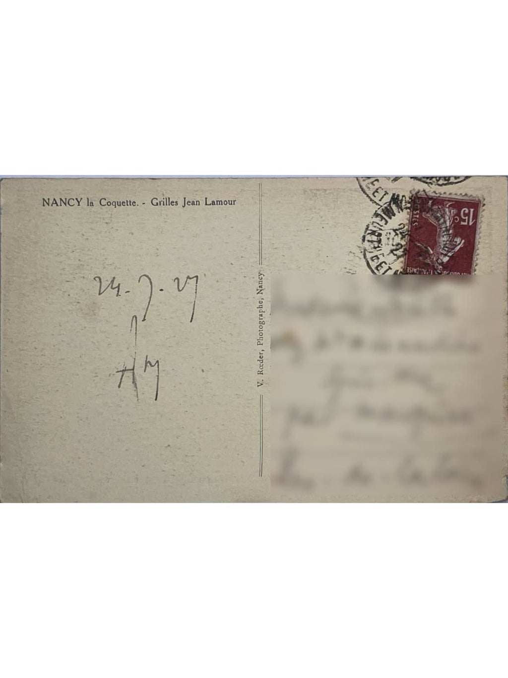 Verso de la carte postale