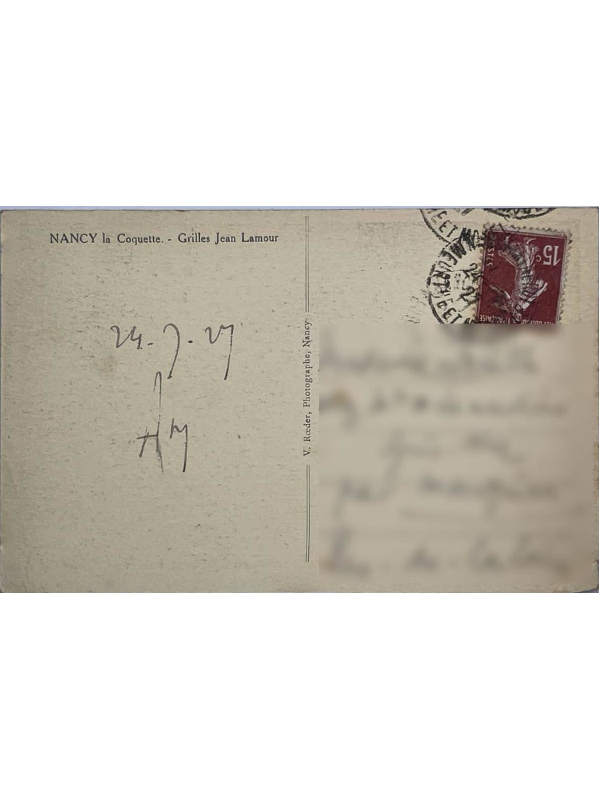 Verso de la carte postale